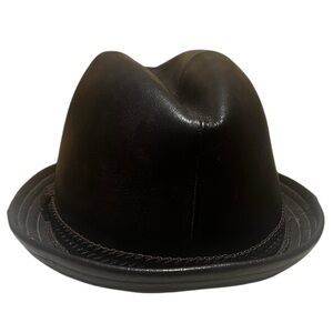 Vintage Leather Fedora Brown Size 7 1/8 (Medium Standard)